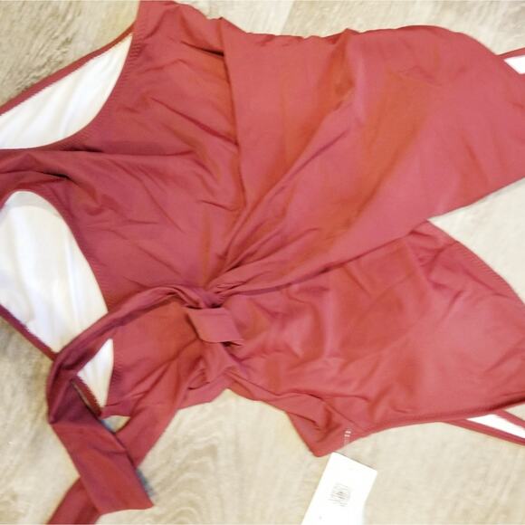Cupshe NEW Burgundy Red One Piece Swimsuit Cross Over Tie Front Women's Size L - Picture 3 of 12